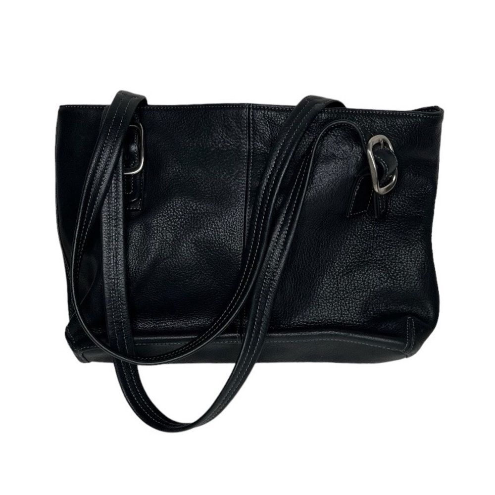 TIGNANELLO Black Pebbled Leather Shoulder Bag Silver Tone Metal Zipper Closure - Picture 9 of 9